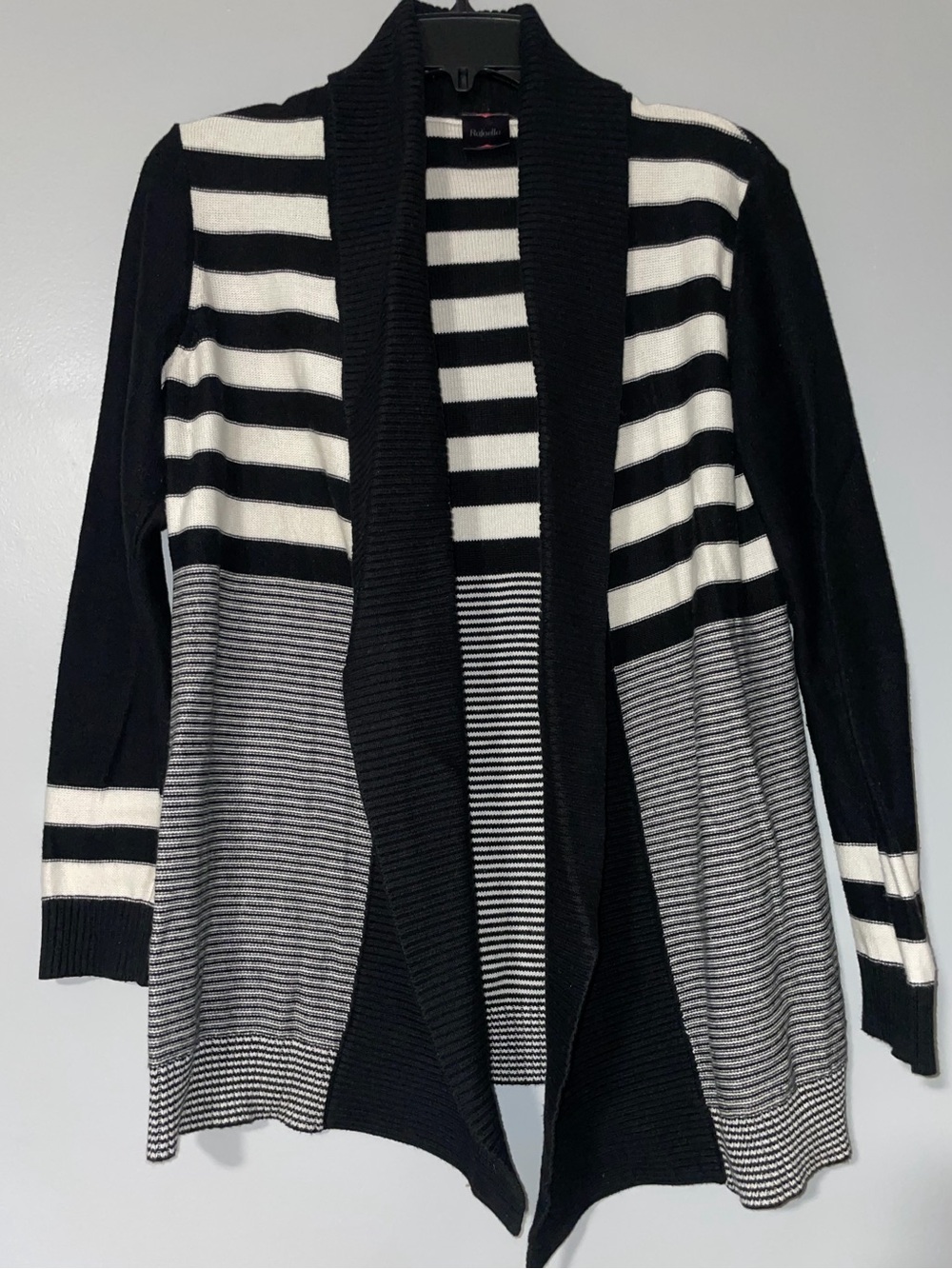 🎬Rafaella Black & White Striped Open-Front Women’s Cardigan Sweater